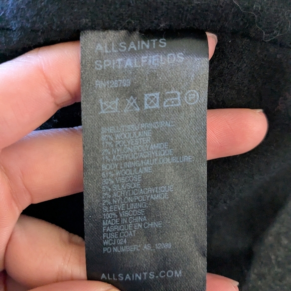 AllSaints Coat Gray Wool Asymmetric Button Fuse Coat Peacoat Winter Jacket 6 - Picture 8 of 8